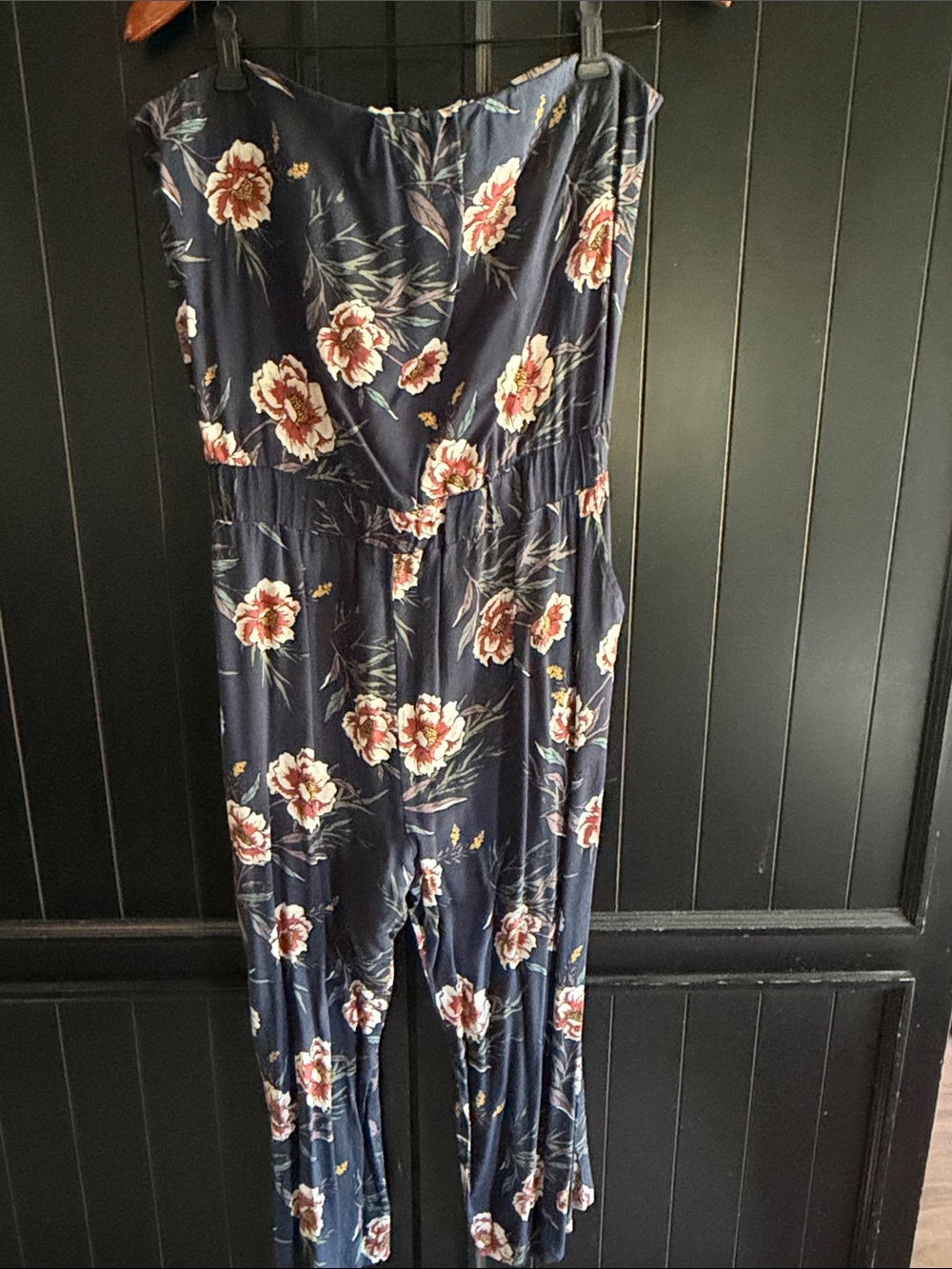 Navy Floral Strapless Jumpsuit with Elastic Waist